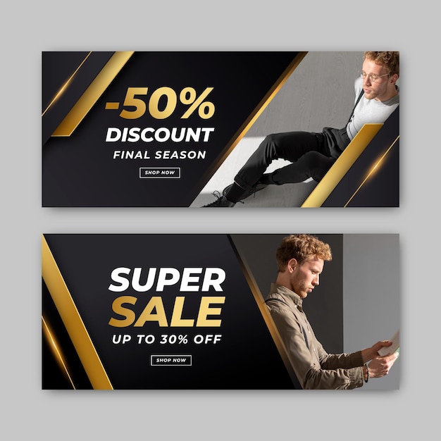 Gradient golden luxury banners with photo