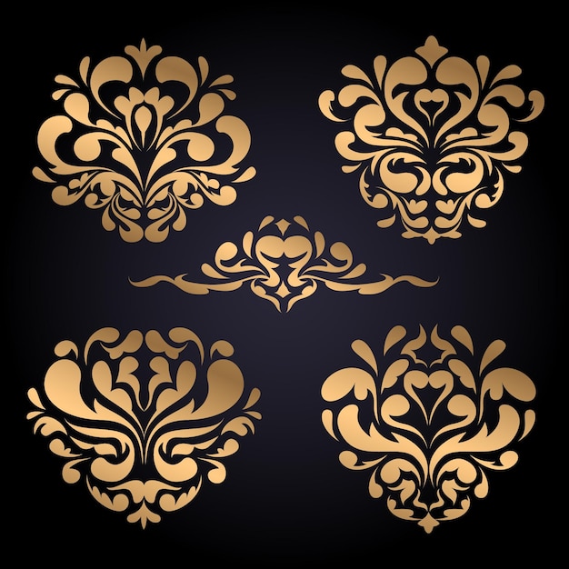 Free Vector gradient golden luxury baroque style ornament set