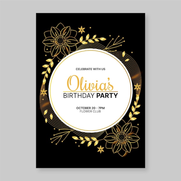 Gradient golden luxury birthday invitation template