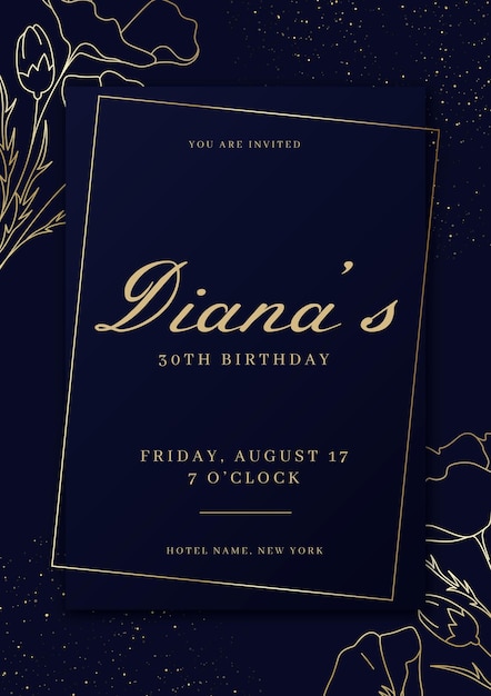 Gradient golden luxury birthday invitation template