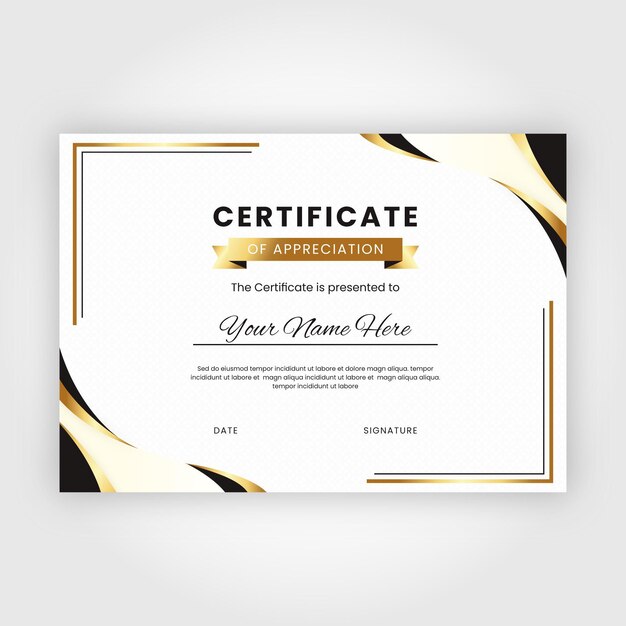 Gradient golden luxury certificate template