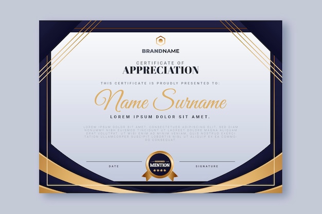 Gradient golden luxury certificate template