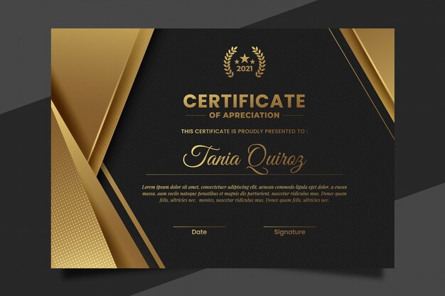 Gradient golden luxury certificate template