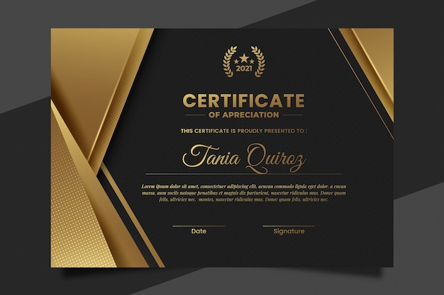 Gradient golden luxury certificate template