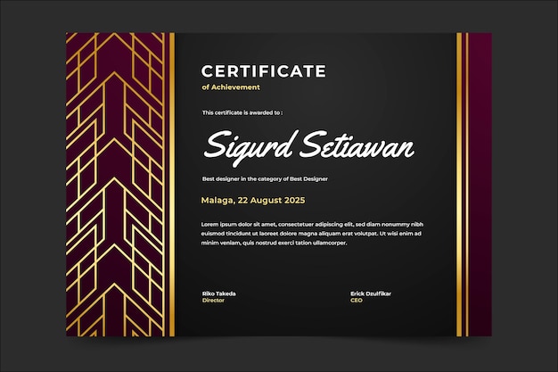 Gradient golden luxury certificate template