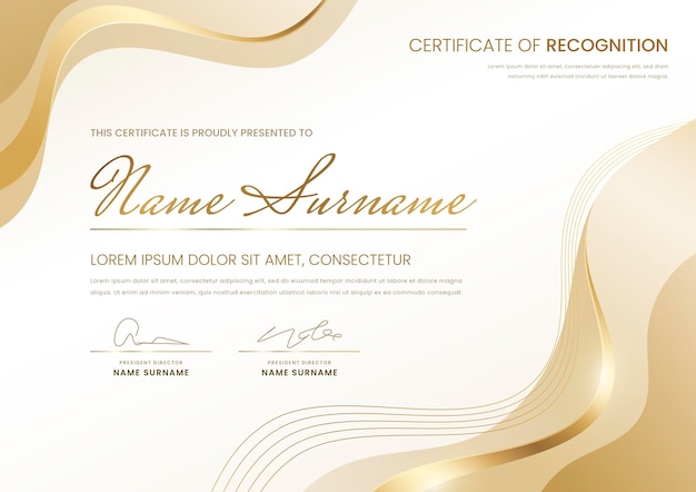 Gradient golden luxury certificate template