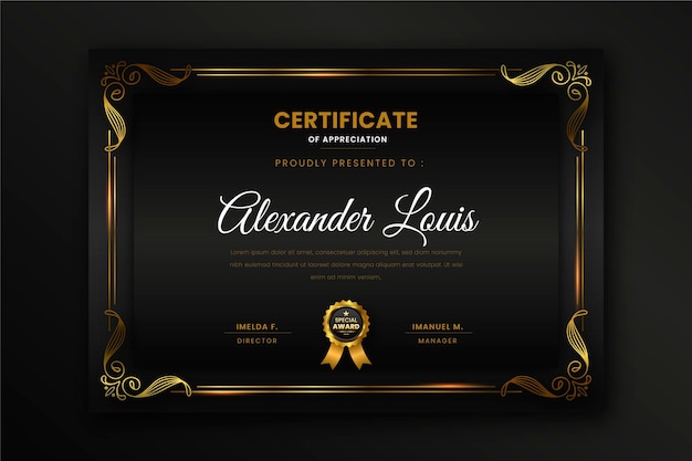 Gradient golden luxury certificate template