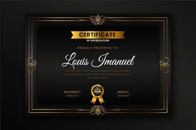 Gradient golden luxury certificate template