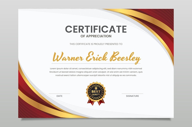 Gradient golden luxury certificate template