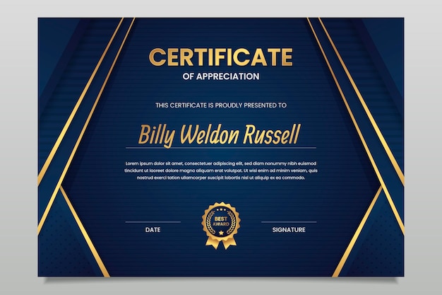 Gradient golden luxury certificate template