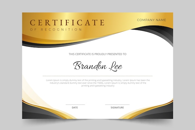 Gradient golden luxury certificate template