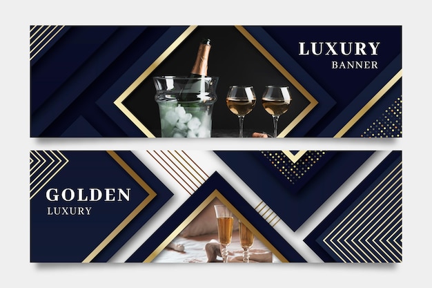 Free vector gradient golden luxury horizontal banners set with photo