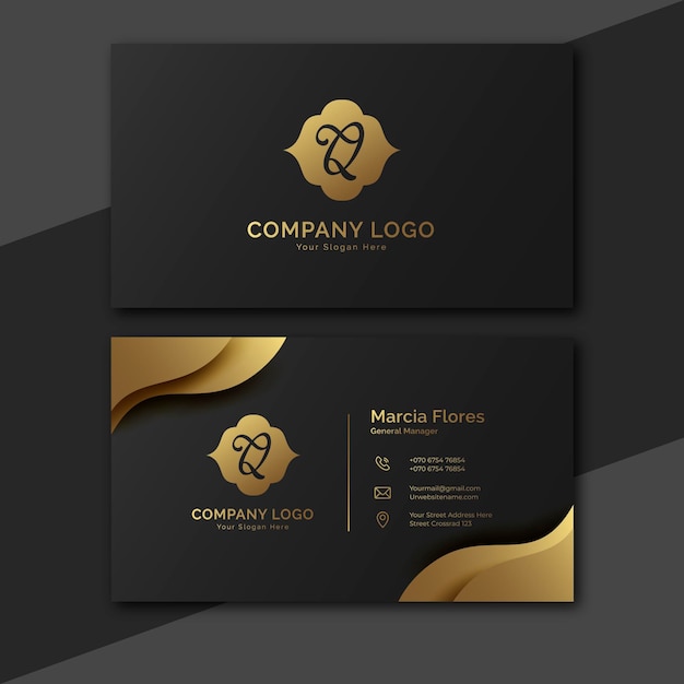 Gradient golden luxury horizontal business card template