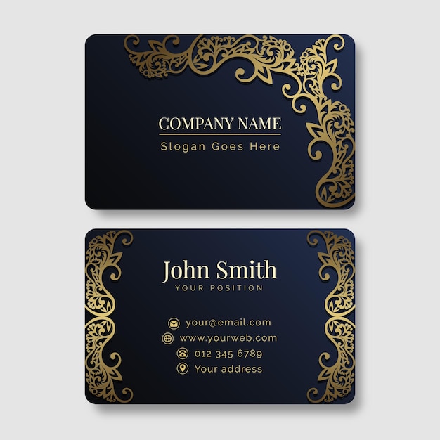 Gradient golden luxury horizontal business card template