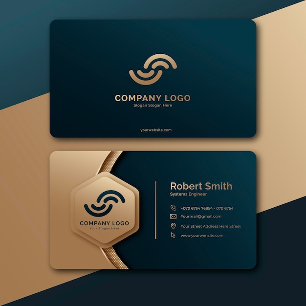 Gradient golden luxury horizontal business card template