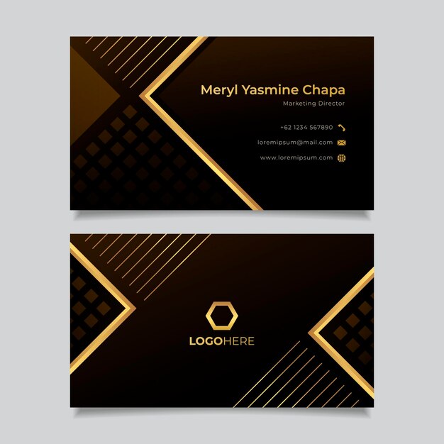 Gradient golden luxury horizontal business card template