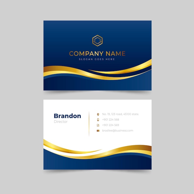 Gradient golden luxury horizontal business card template