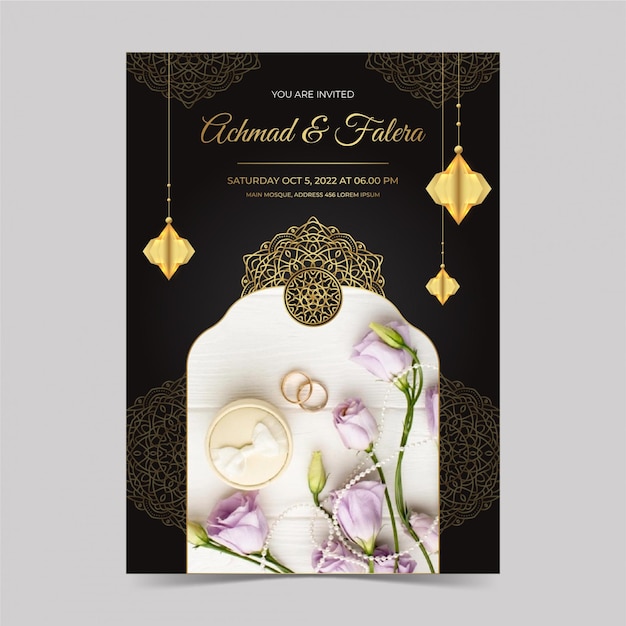 Free vector gradient golden luxury muslim wedding invitation