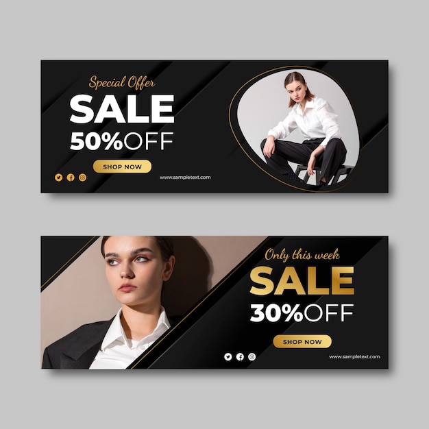 Free Vector gradient golden luxury sale banners with photo