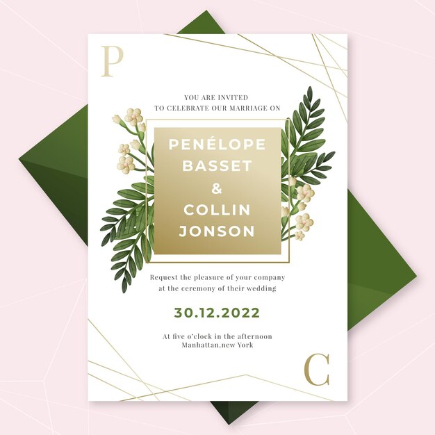 Gradient golden luxury wedding invitation template with photo