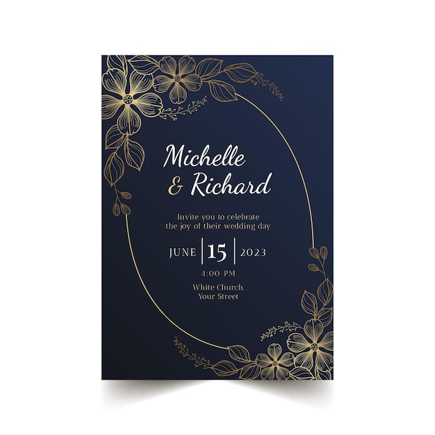 Gradient golden luxury wedding invitation template