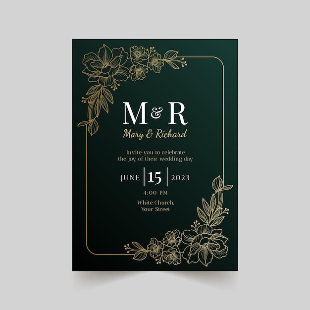 Free vector gradient golden luxury wedding invitation template