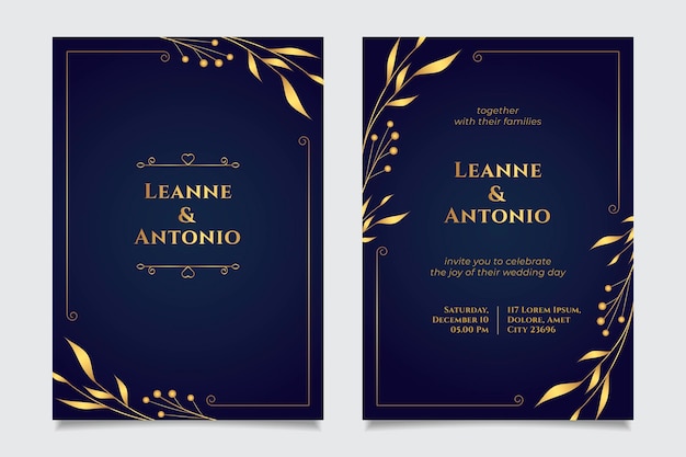 Free vector gradient golden luxury wedding invitation template