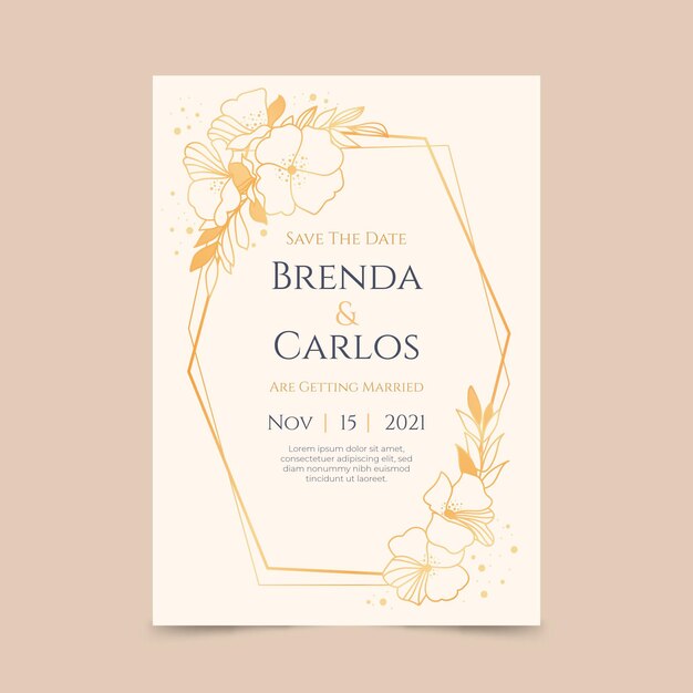 Gradient golden luxury wedding invitation template