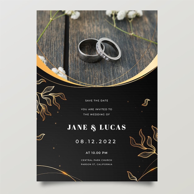 Free Vector gradient golden luxury wedding invitation with photo