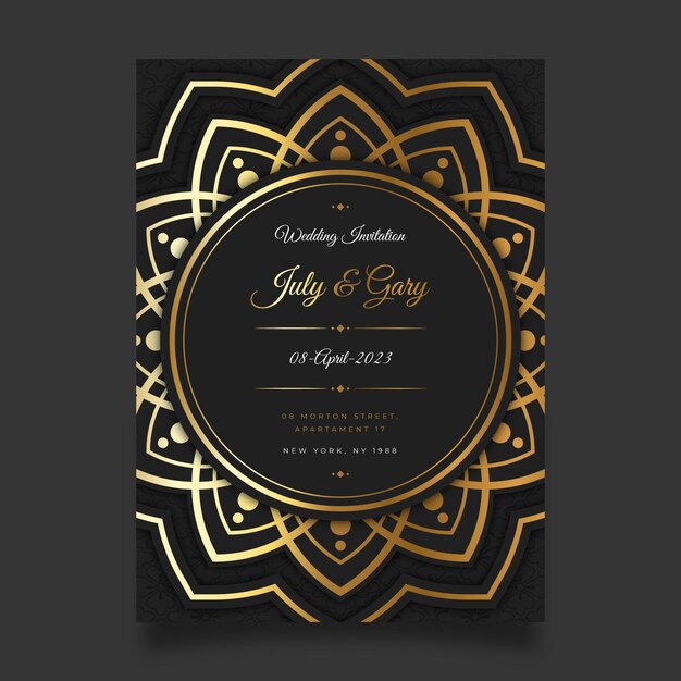 Gradient golden luxury wedding invitation