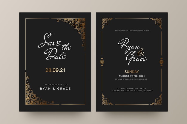 Gradient golden luxury wedding invitation