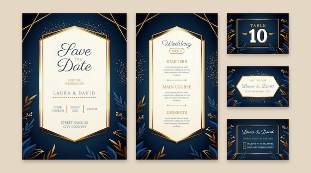 Gradient golden luxury wedding stationery