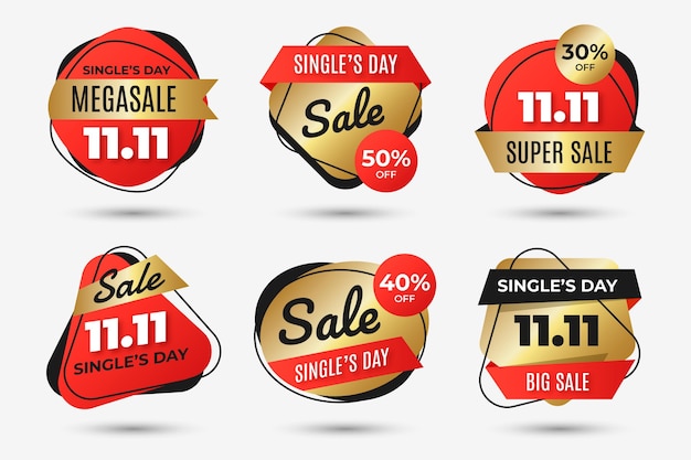 Gradient golden and red single's day sale labels collection