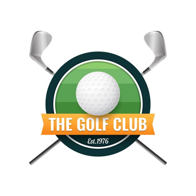 Gradient golf logo template with ball and clubs