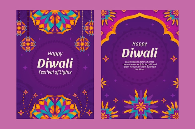 Gradient greeting cards collection for diwali festival celebration