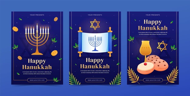 Gradient greeting cards collection for hanukkah celebration