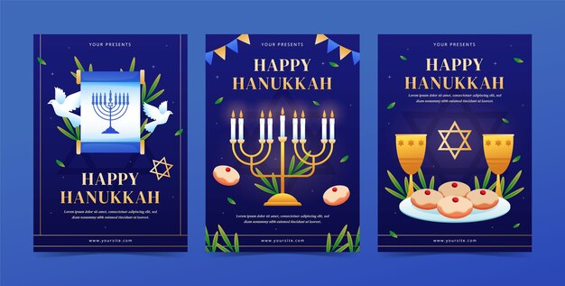 Gradient greeting cards collection for hanukkah celebration