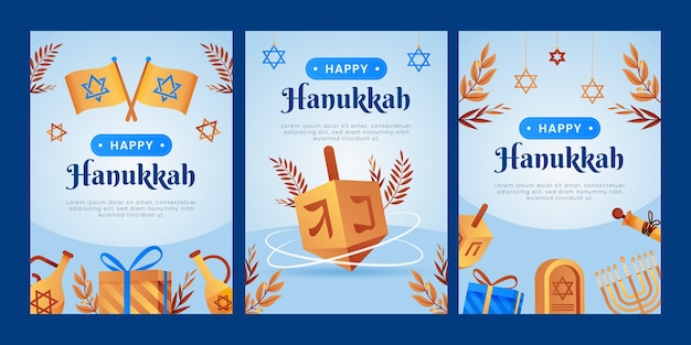 Free Vector gradient greeting cards collection for hanukkah celebration