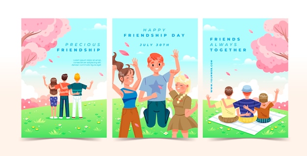 Gradient greeting cards collection for international friendship day celebration