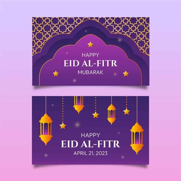 Gradient greeting cards collection for islamic eid al-fitr celebration