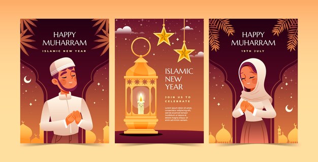 Gradient greeting cards collection for islamic new year celebration