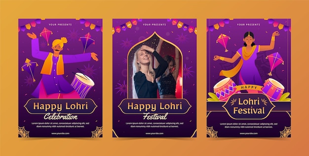 Gradient greeting cards collection for lohri festival celebration