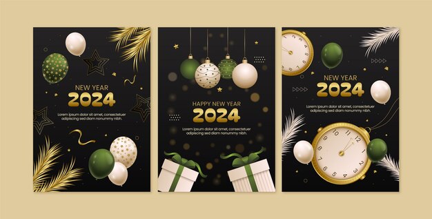 Gradient greeting cards collection for new year 2024 celebration