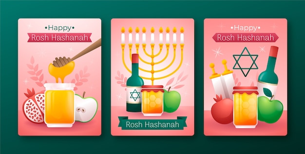 Gradient greeting cards collection for rosh hashanah jewish new year celebration