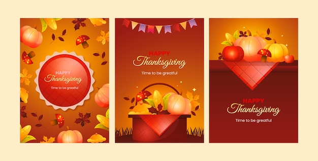 Free Vector gradient greeting cards collection for thanksgiving day celebration