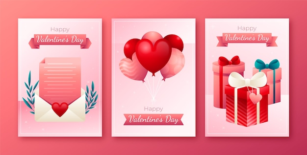 Gradient greeting cards collection for valentine's day holiday