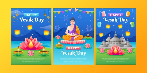 Free Vector gradient greeting cards collection for vesak day festival celebration