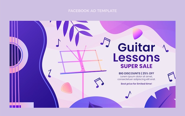 Gradient guitar lessons facebook template