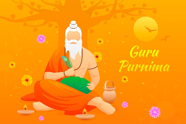 Gradient guru purnima background with bearded monk