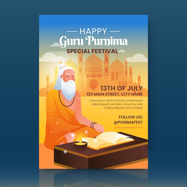 Gradient guru purnima vertical poster template with older monk